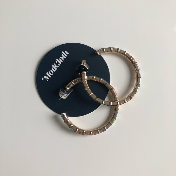 Colorful rhinestone hoop earrings - Picture 2 of 6